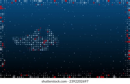 On the left is the vise symbol filled with white dots. Pointillism style. Abstract futuristic frame of dots and circles. Some dots is red. Vector illustration on blue background with stars