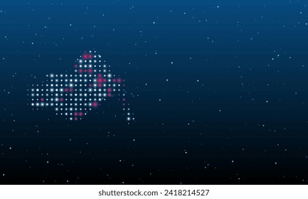 On the left is the vise symbol filled with white dots. Background pattern from dots and circles of different shades. Vector illustration on blue background with stars