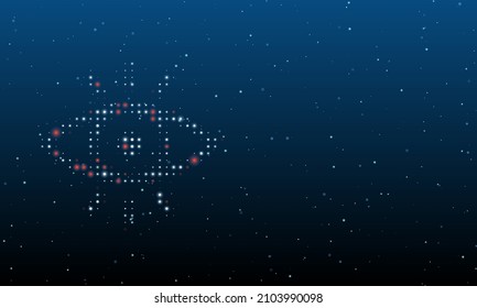 A la izquierda está el símbolo de la visión con puntos blancos. Patrón de fondo de puntos y círculos de diferentes matices. Ilustración vectorial sobre fondo azul con estrellas