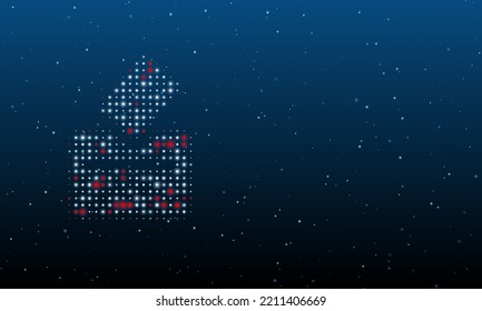 On the left is the vote symbol filled with white dots. Background pattern from dots and circles of different shades. Vector illustration on blue background with stars
