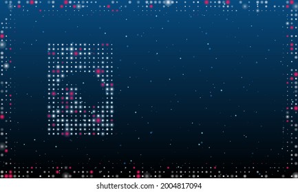 On the left is the washer symbol filled with white dots. Pointillism style. Abstract futuristic frame of dots and circles. Some dots is pink. Vector illustration on blue background with stars