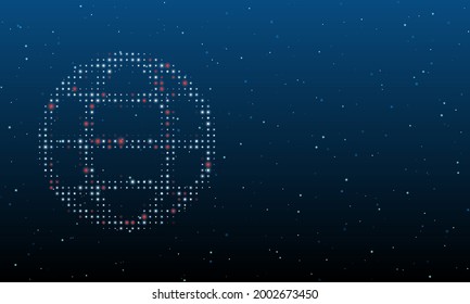 On the left is the web symbol filled with white dots. Background pattern from dots and circles of different shades. Vector illustration on blue background with stars