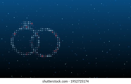 On the left is the wedding rings symbol filled with white dots. Background pattern from dots and circles of different shades. Vector illustration on blue background with stars