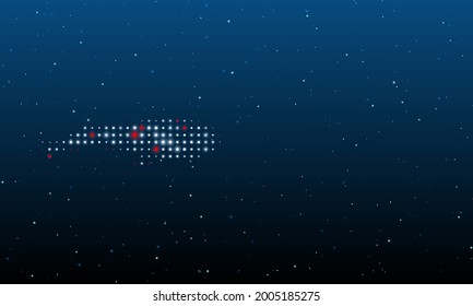 On the left is the whale symbol filled with white dots. Background pattern from dots and circles of different shades. Vector illustration on blue background with stars