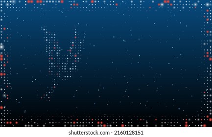 On the left is the wheat symbol filled with white dots. Pointillism style. Abstract futuristic frame of dots and circles. Some dots is red. Vector illustration on blue background with stars