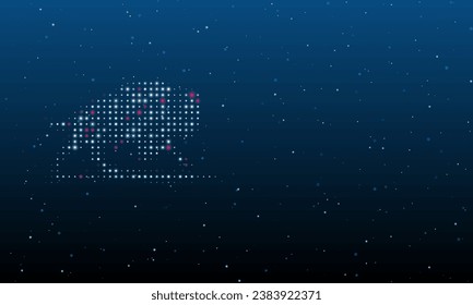 On the left is the wild buffalo symbol filled with white dots. Background pattern from dots and circles of different shades. Vector illustration on blue background with stars