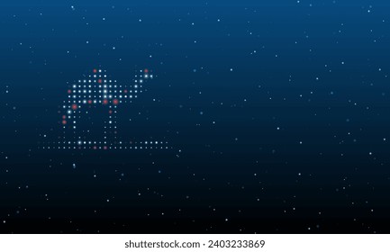 On the left is the wild camel symbol filled with white dots. Background pattern from dots and circles of different shades. Vector illustration on blue background with stars