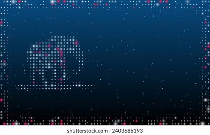 On the left is the wild elephant symbol filled with white dots. Pointillism style. Abstract futuristic frame of dots and circles. Some dots is pink. Vector illustration on blue background with stars