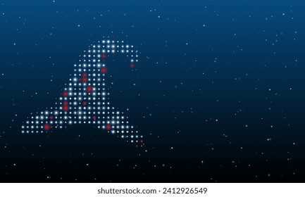 On the left is the wizard hat symbol filled with white dots. Background pattern from dots and circles of different shades. Vector illustration on blue background with stars