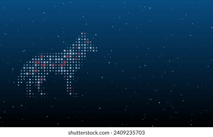 A la izquierda está el símbolo del lobo lleno de puntos blancos. Patrón de fondo de puntos y círculos de diferentes matices. Ilustración vectorial sobre fondo azul con estrellas