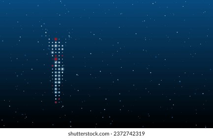 On the left is the woman with hands up symbol filled with white dots. Background pattern from dots and circles of different shades. Vector illustration on blue background with stars