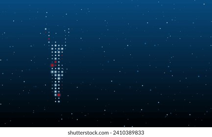 On the left is the woman stretches symbol filled with white dots. Background pattern from dots and circles of different shades. Vector illustration on blue background with stars