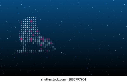 A la izquierda está el símbolo de patinaje sobre hielo de las mujeres con puntos blancos y rojos. Patrón de fondo de puntos y círculos de diferentes matices. Ilustración vectorial sobre fondo azul con estrellas