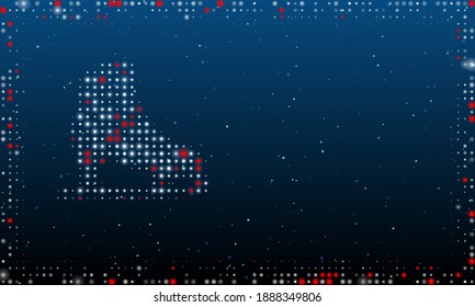 On the left is the womens ice skate symbol filled with white dots. Pointillism style. Abstract futuristic frame of dots and circles. Some dots is red. Vector illustration on blue background with stars