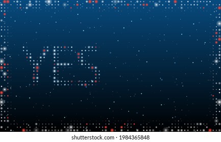On the left is the yes symbol filled with white dots. Pointillism style. Abstract futuristic frame of dots and circles. Some dots is red. Vector illustration on blue background with stars
