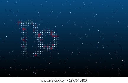 On the left is the zodiac capricorn symbol filled with white dots. Background pattern from dots and circles of different shades. Vector illustration on blue background with stars