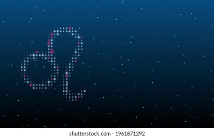 On the left is the zodiac leo symbol filled with white dots. Background pattern from dots and circles of different shades. Vector illustration on blue background with stars