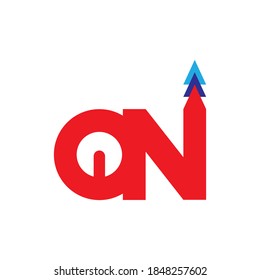 Letra ON con botón ON y vector de diseño de logotipo de flecha arriba