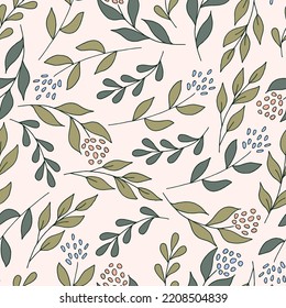 on a light background flowers and branches with leaves seamless pattern
