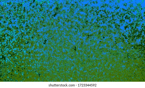 En un fondo azul claro, formas rotas verdes con un contorno de cal.