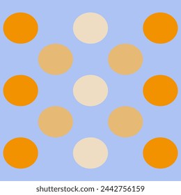 On the light blue background ,there are circles of orange,yellow and white pattern
