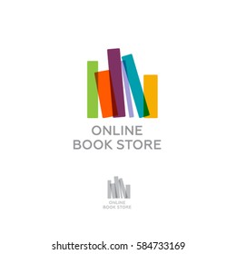 On line book store. Digital library.
Colorful books on a light background color.