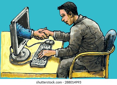 On line contact, blue background. Internet banking red background
