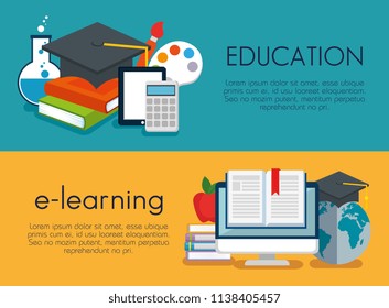 on line education set icons