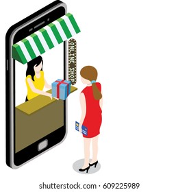 On line mobile shop store sale delivery shopping concept. flat vector design