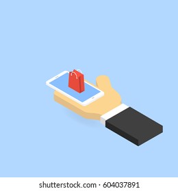 On line mobile shopping. Vector illustration .