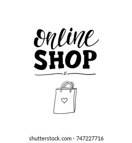 On line shop. Vector lettering.