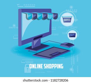 on line shopping with computer desktop