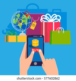 On line shopping e-commerce 24 hours customer support service concept with payment options. Vector illustration in modern flat style for web banners and info graphic