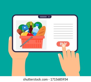 on line shopping grocery with tablet vector illustration