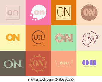 ON logo company template. Letter o and n logotype. Set different classic serif lettering and modern bold text with design elements. Initial font typography. Collection trendy business identity.