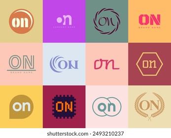 ON logo company template. Letter o and n logotype. Set different classic serif lettering and modern bold text with design elements. Initial font typography. Collection trendy business identity.