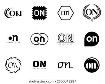 ON logo company template. Letter o and n logotype. Set different classic serif lettering and modern bold text with design elements. Initial font typography. Collection trendy business identity.