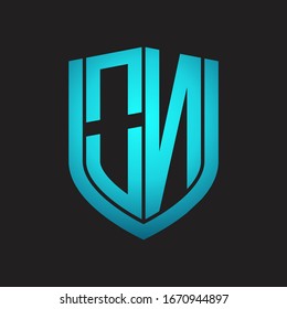 ON Logo monogram with emblem shield design isolated with blue colors on black background