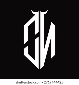 ON Logo monogram with horn shape isolated black and white design template on black background