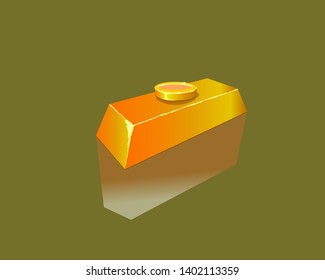 On the mirror surface lies an ingot of gold. Over it is a coin.