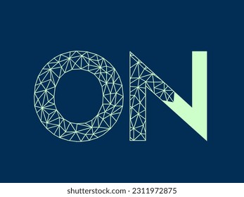 ON monogram logo 3D signature icon. Alphabet initials. Abstract letter n, circle letter o. Lettering sign. Modern deco design, web, tech, style characters. Geometric technology structure typography.