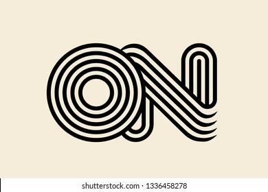 ON monogram.Typographic logo with uppercase letter o and letter n.Lettering icon in modern, geometric, corporate, architectural style isolated on light background.Type elements overlapped.