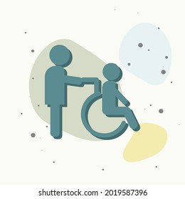 on multicolored Vector image of disabled person. Disabled with nurse.  Wheelchair icon background.