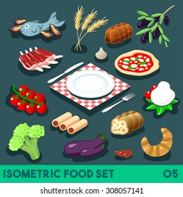 A Lot On My Plate Modular Food Elements. Street Food Diet Palette 3D Flat Vector Icon Set Isometric Restaurant Fastfood Bistro Infographic Concept Web Template. Vector 