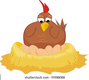 on the nest - hen and eggs