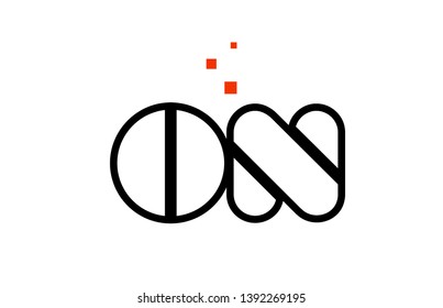 ON O N black white red dots alphabet letter combination suitable as a logo icon design for a company or business