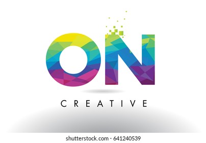 ON O N Colorful Letter Design with Creative Origami Triangles Rainbow Vector.