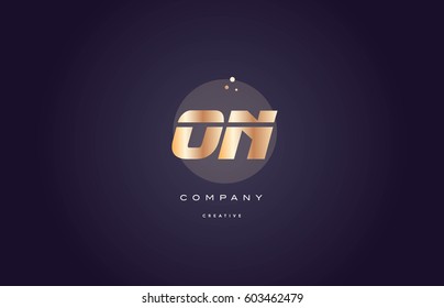 on o n  gold yellow golden metal metallic bold luxury product modern creative gradient alphabet company logo design vector icon template