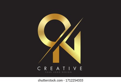 ON O N Golden Letter Logo Design with a Creative Cut. Creative logo design with Black Background.