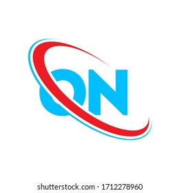 ON O N letter logo design. Initial letter ON linked circle uppercase monogram logo red and blue. ON logo, O N design
